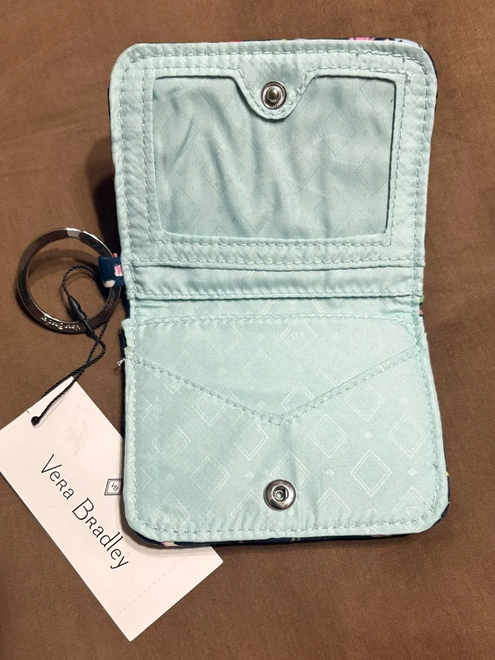 Vera Bradley Navy Floral ID Wallet Keychain - Picture 3 of 4